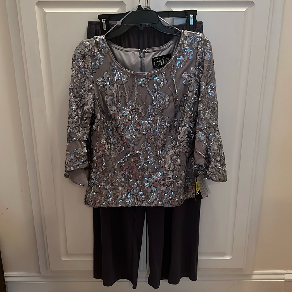Alex Evenings Gray Sequin Blouse